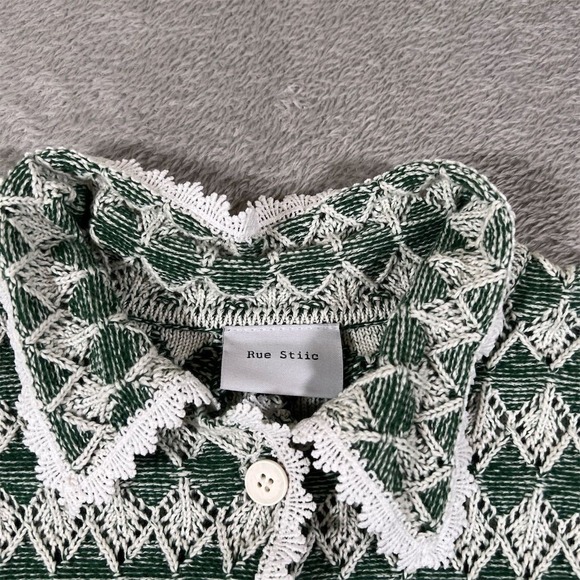 Rue Stiic Cardigan‎ Sweater Womens Medium Green Knit Crochet Mid Century - Picture 2 of 8